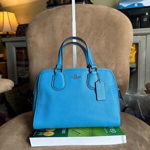 Coach Pebbled Leather Mini Nolita Satchel Bag, Style 33735M, Silver/Azure